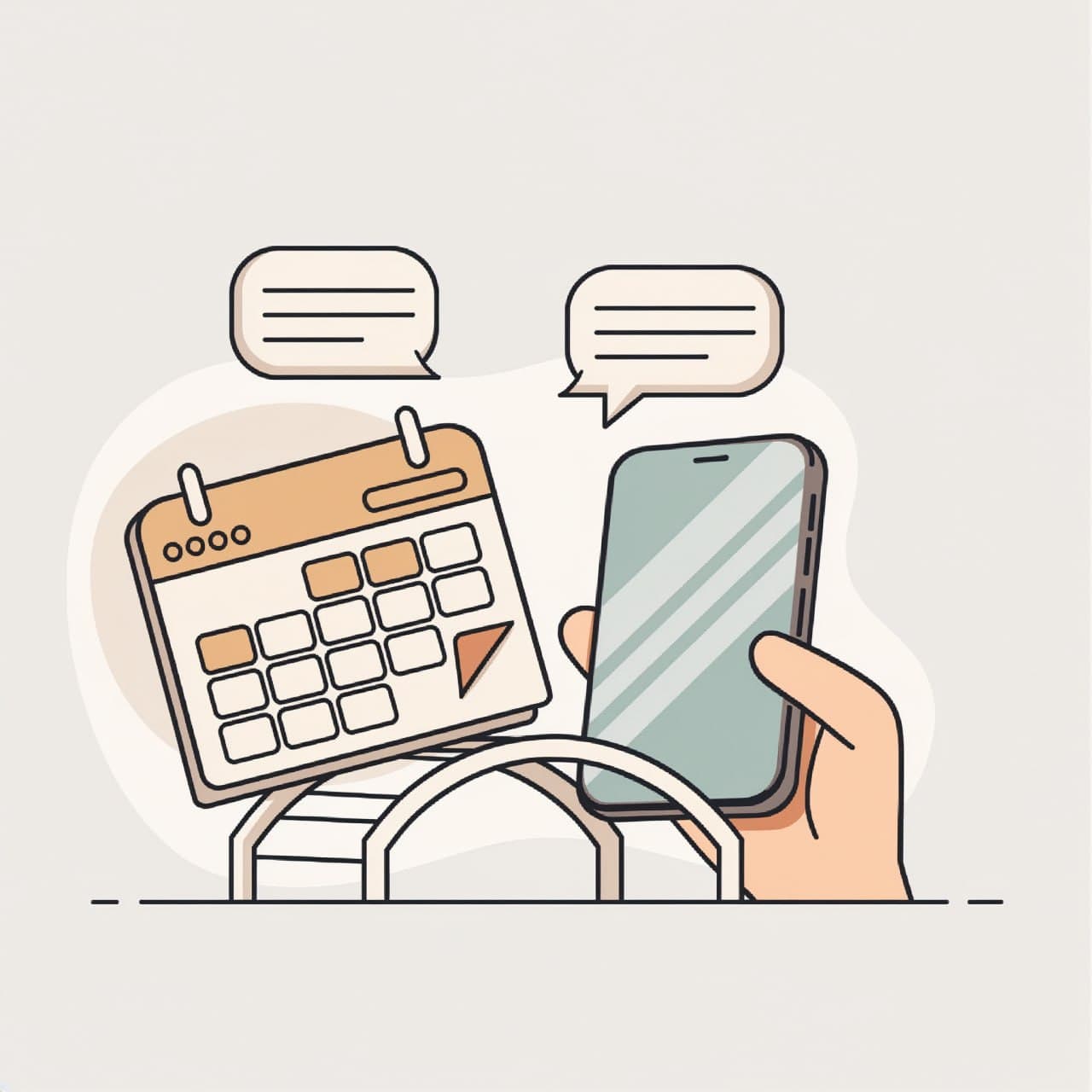 Ilustração de uma agenda conversando com um celular